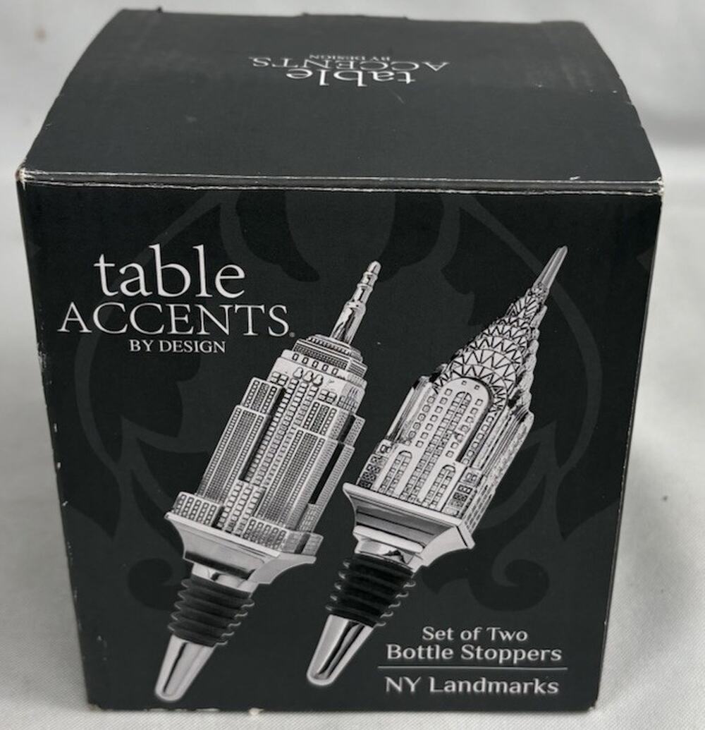 Godinger Silver Art Co Table Accents 2 Bottle Stoppers Nickel Plated NY Landmark
